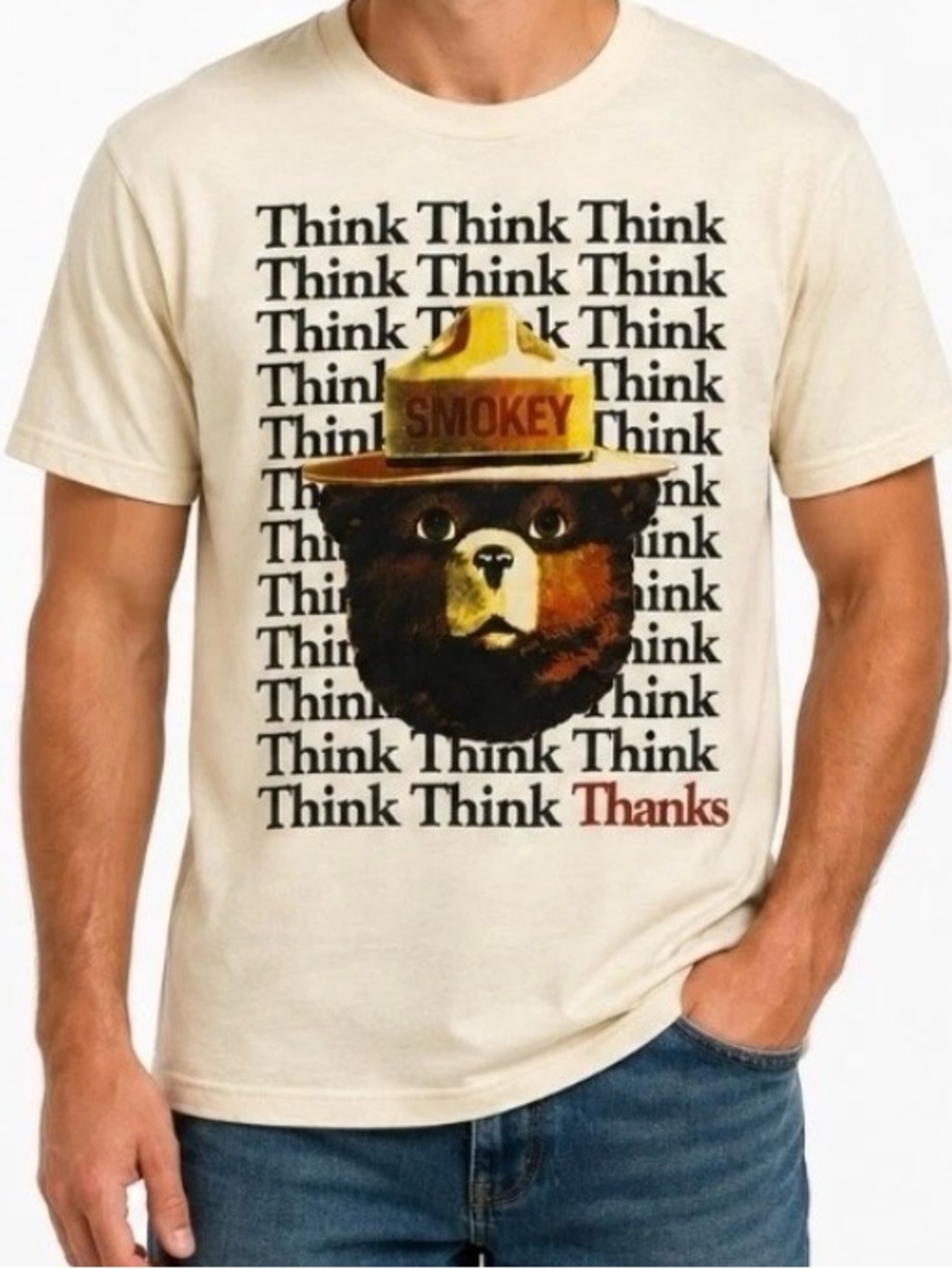 Smokey Bear Graphic Tee - Cream Think Print